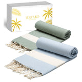 Beach towel / Sauna towel "Sky blue-khaki "