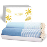 Premium beach towel / hammam towel set of 2 "Navy blue & light blue".
