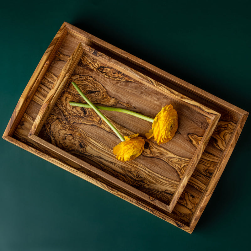 Olive Wood Tray With Handle Set Of 2