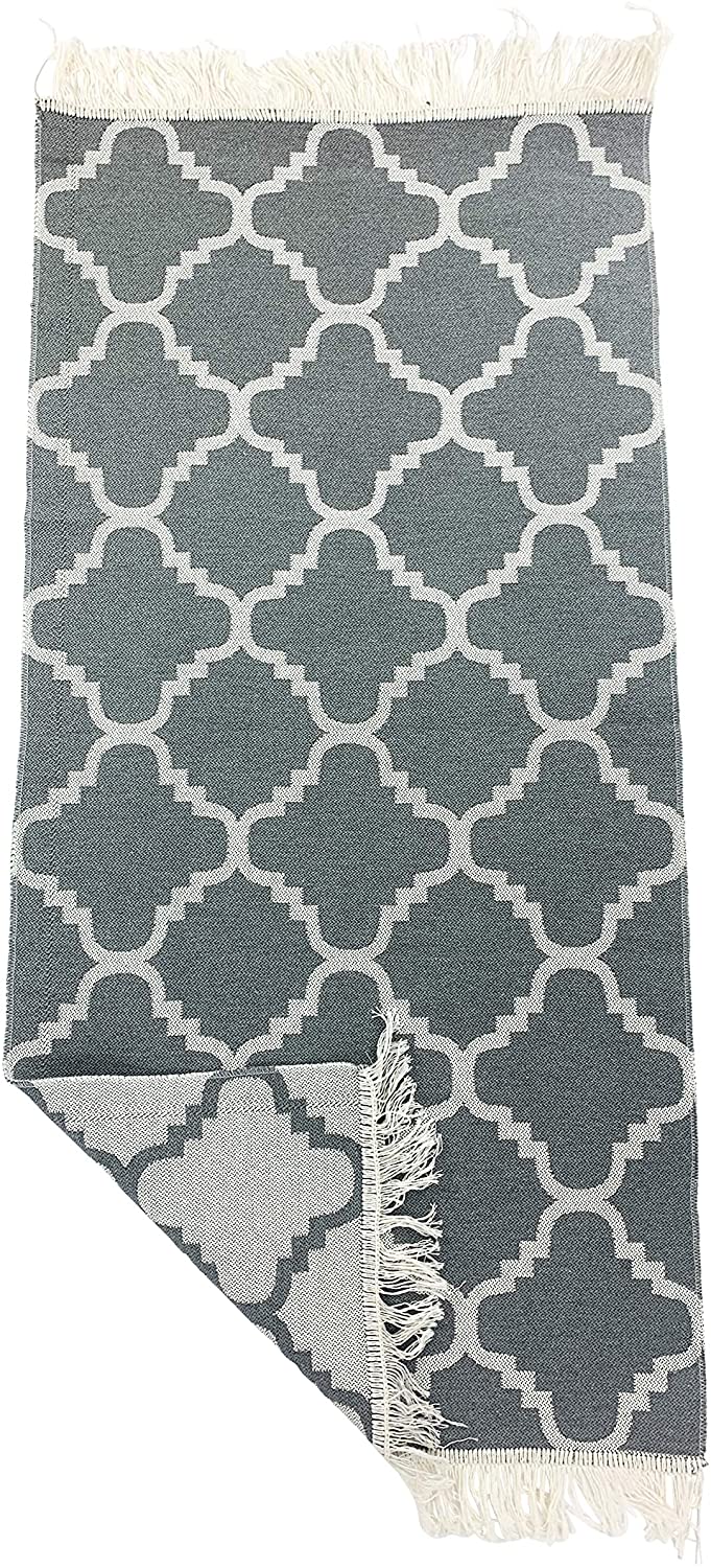 SOLTAKO Kleiner Kelim Teppich Läufer mit Fransen und Muster Retro Boho Ethno marokkanisch Berber waschbar Vintage Modell Casablanca, 135 x 65 cm