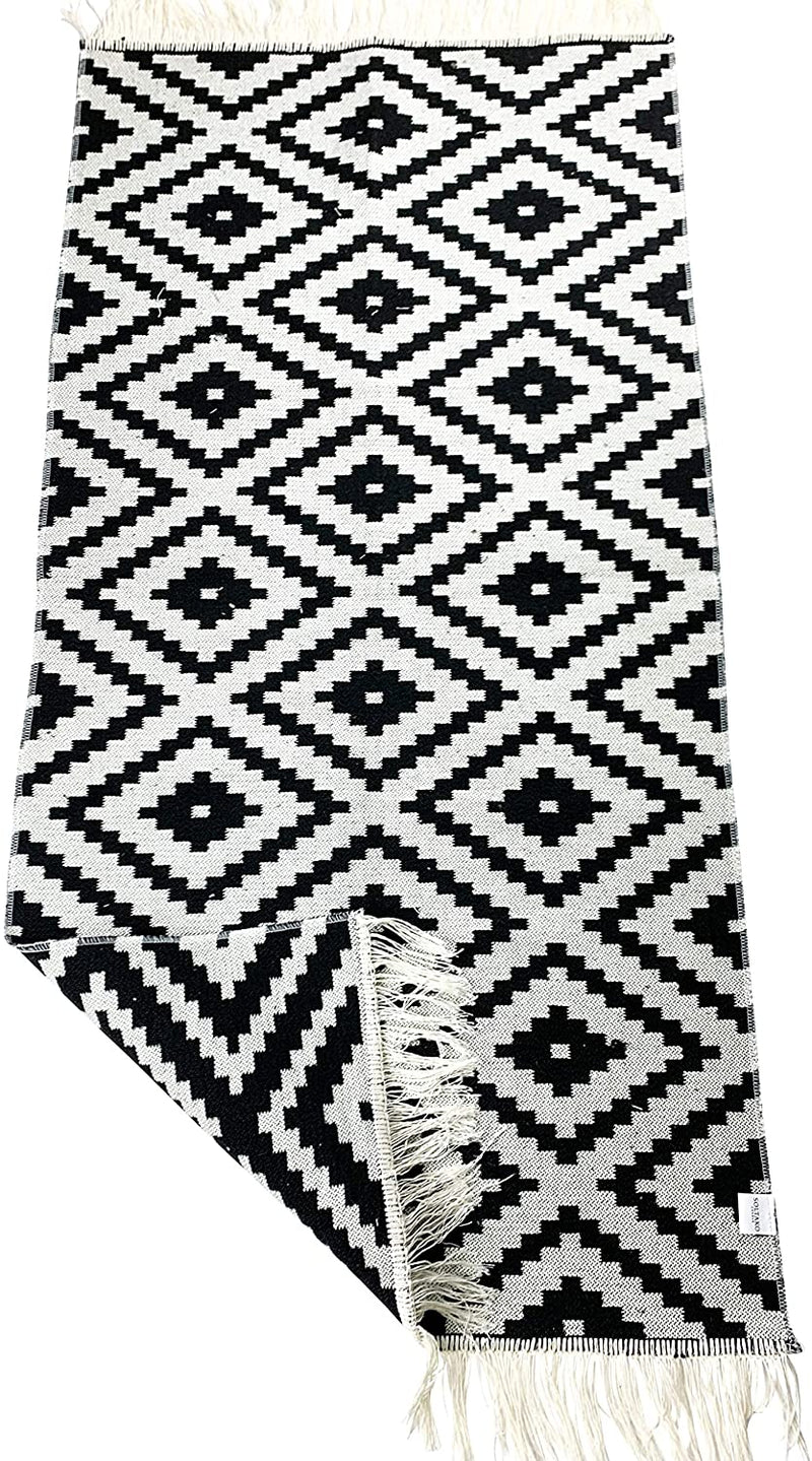 SOLTAKO Small kilim carpet runner with fringes and pattern retro boho ethno moroccan berber washable vintage model Casablanca, 135 x 65 cm